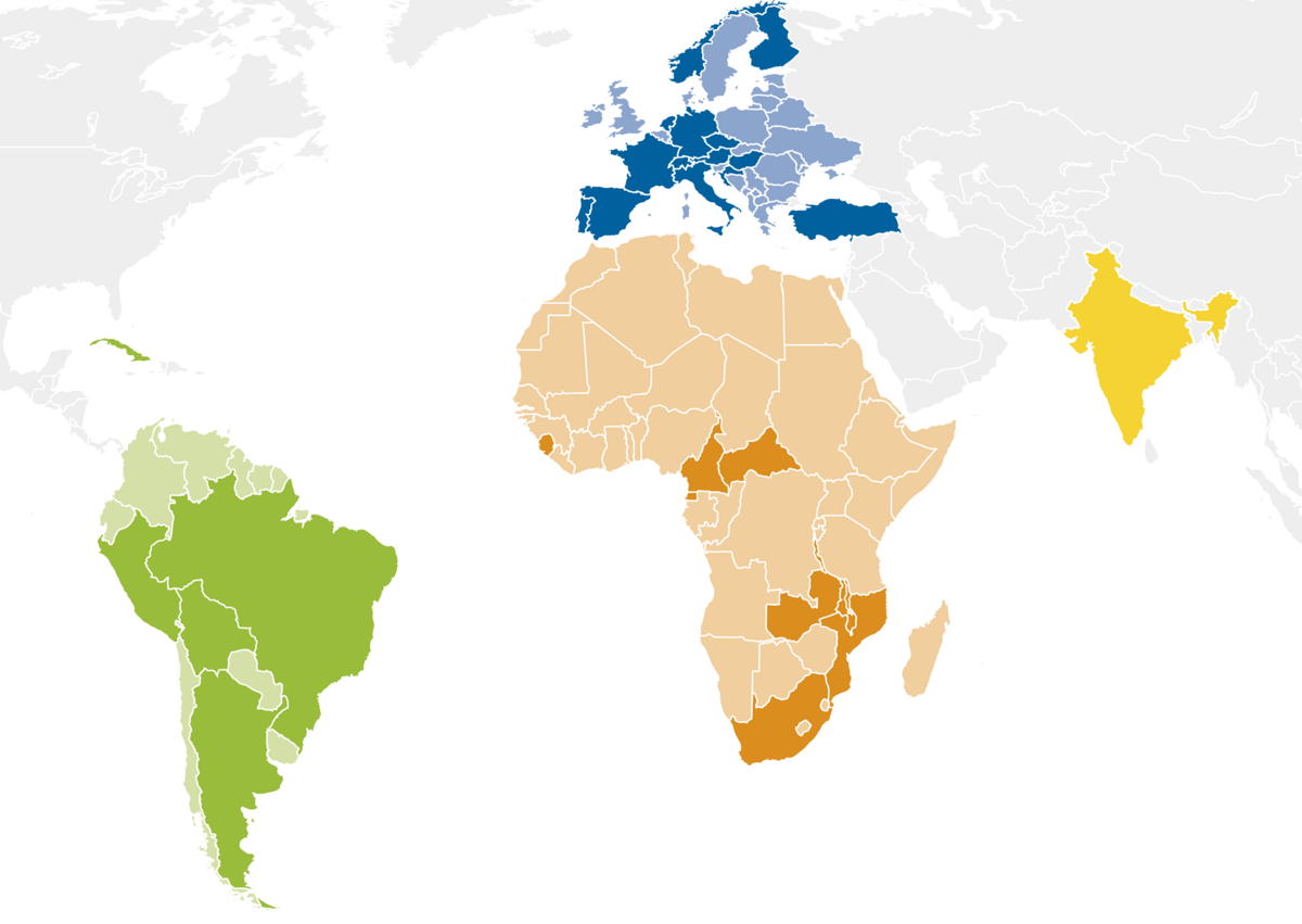 Weltkarte mit Partnerländern von EBMI
